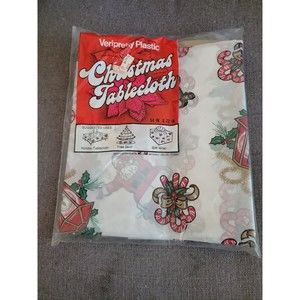 Vintage Plastic Christmas Tablecloth VeriPretty - 54" X 72" NOS